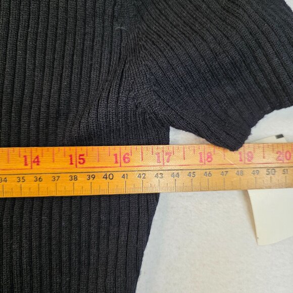 Gett Knit Ribbed Wool Sweater Large Short Sleeve Fitted Black Casual Lightweight - Picture 4 of 5